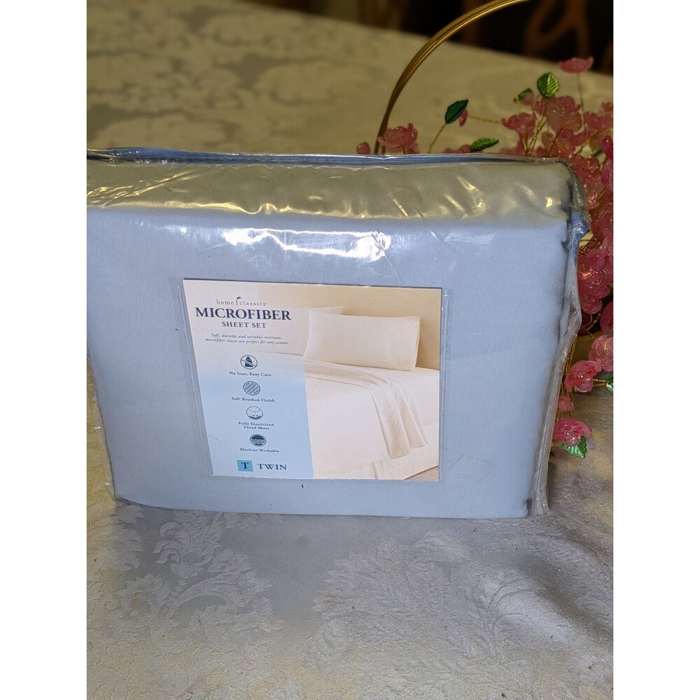 Home Classics Twin Microfiber Sheet Set Blue Solid Wrinkle-Resistant No Iron